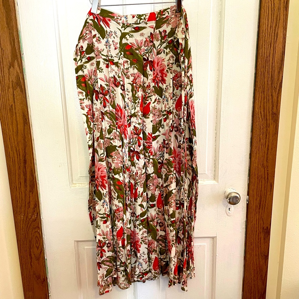 Beautiful Floral Design Green and Pink Wrap Skirt.